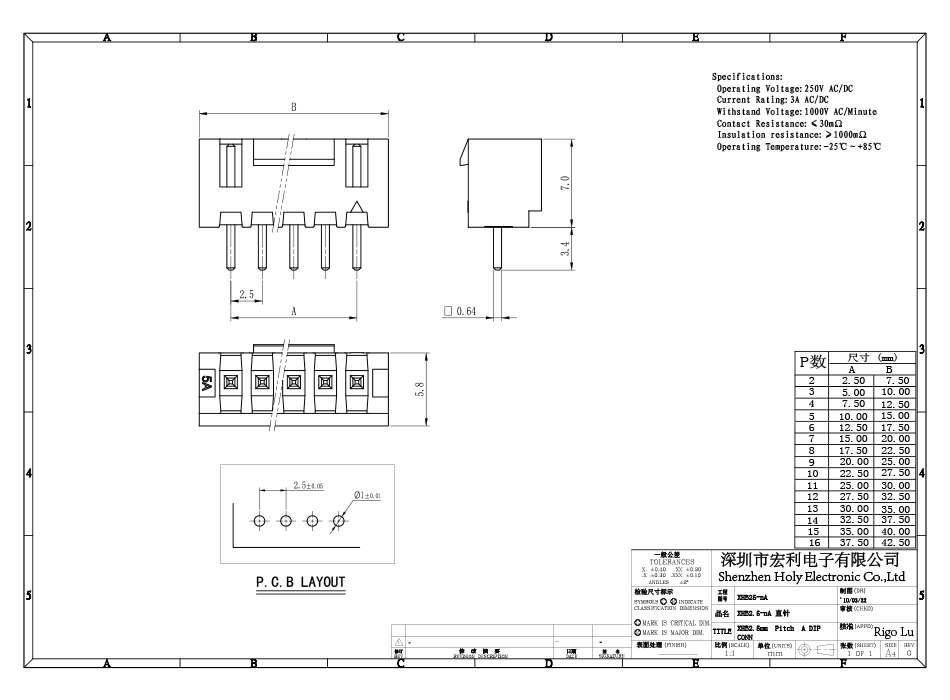 XH针座 直针座 11A 2.54MM间距连接器 180度直针 接插件,91免费看视频